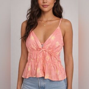 NWT Nordstrom Wayf Floral Pink Spaghetti Strap Top X-Small